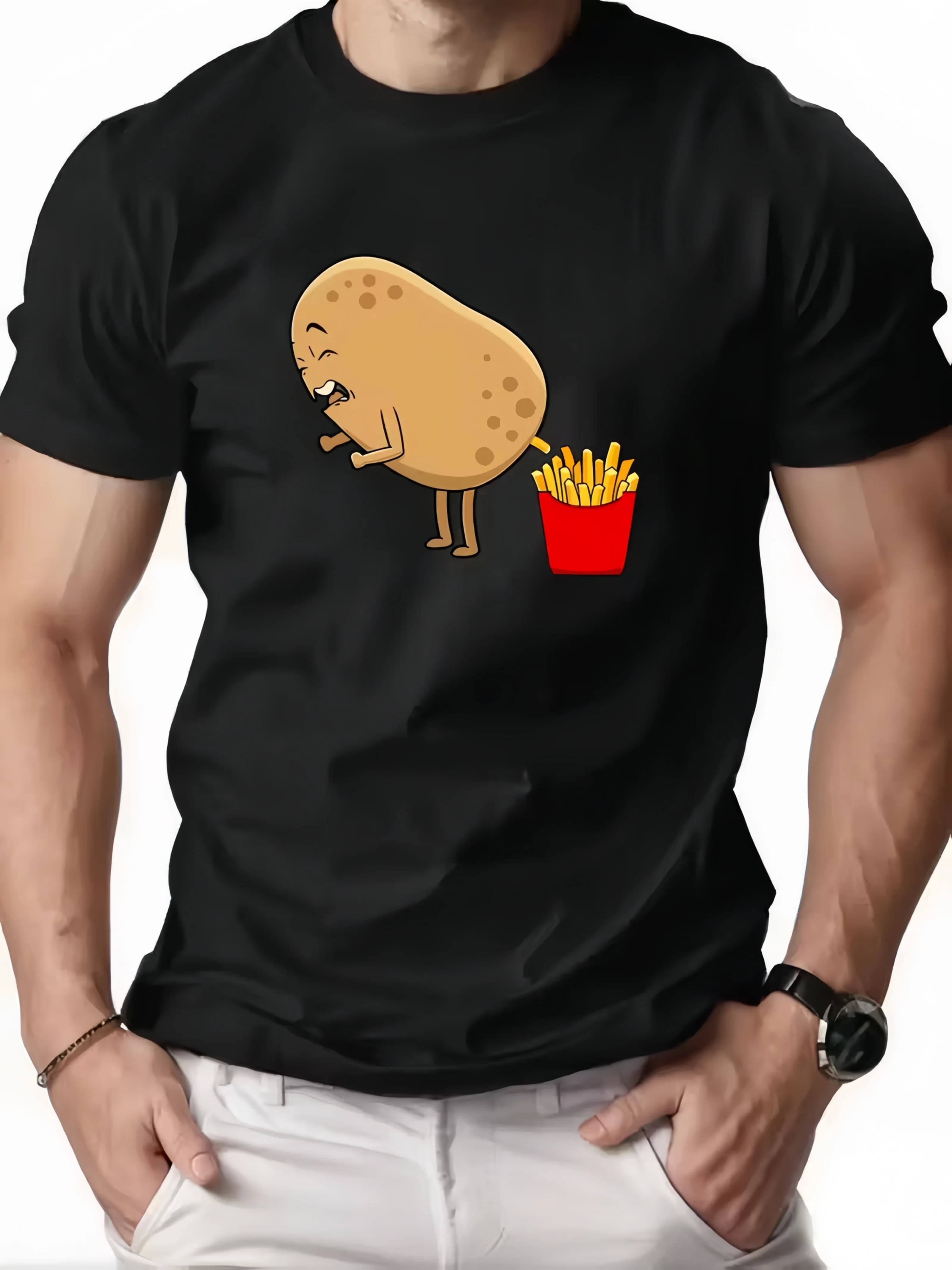 T-shirt corta da uomo con scollo rotondo, modello casual estivo con motivo a patate, modello divertente