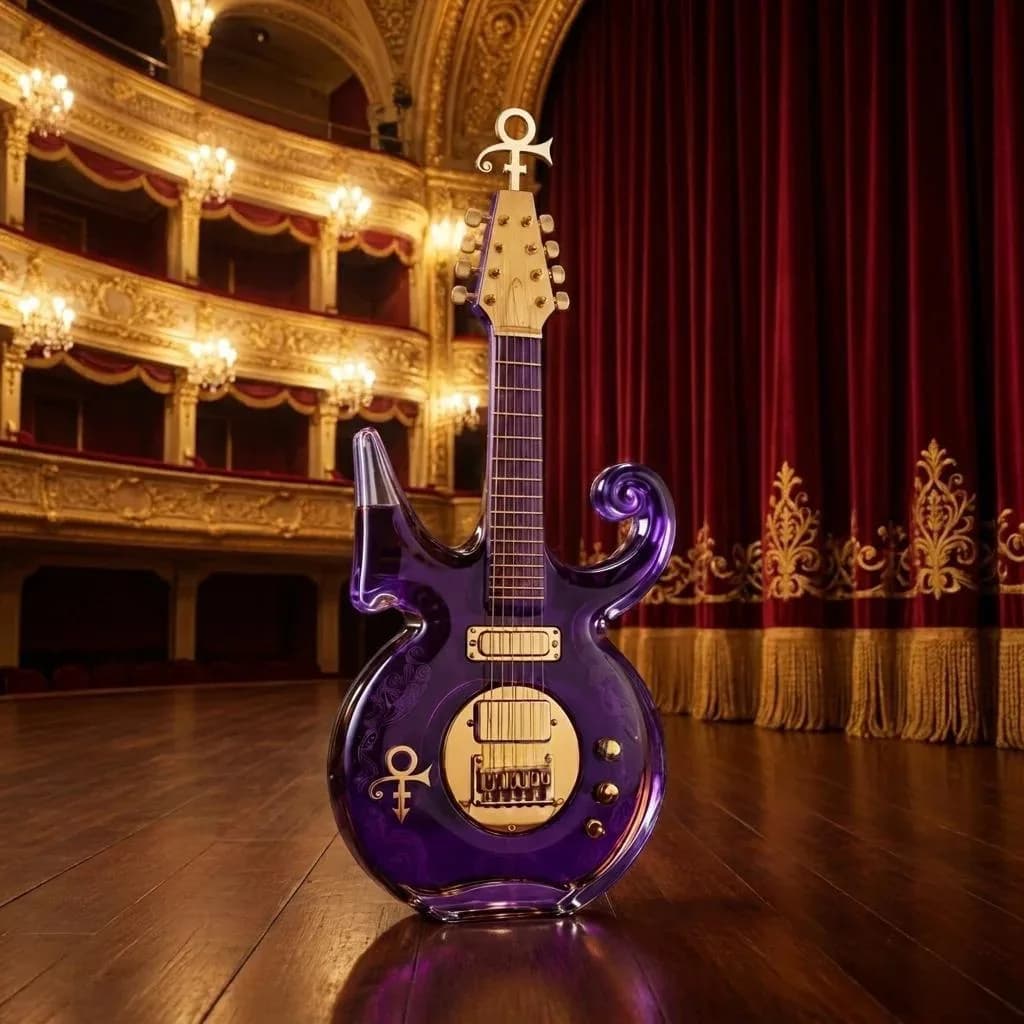 Prince Symbol Electric Guitar Art Glass Bottle, Purple Rain Purple Guitar Styling Decorative Ornament Wine Bottle