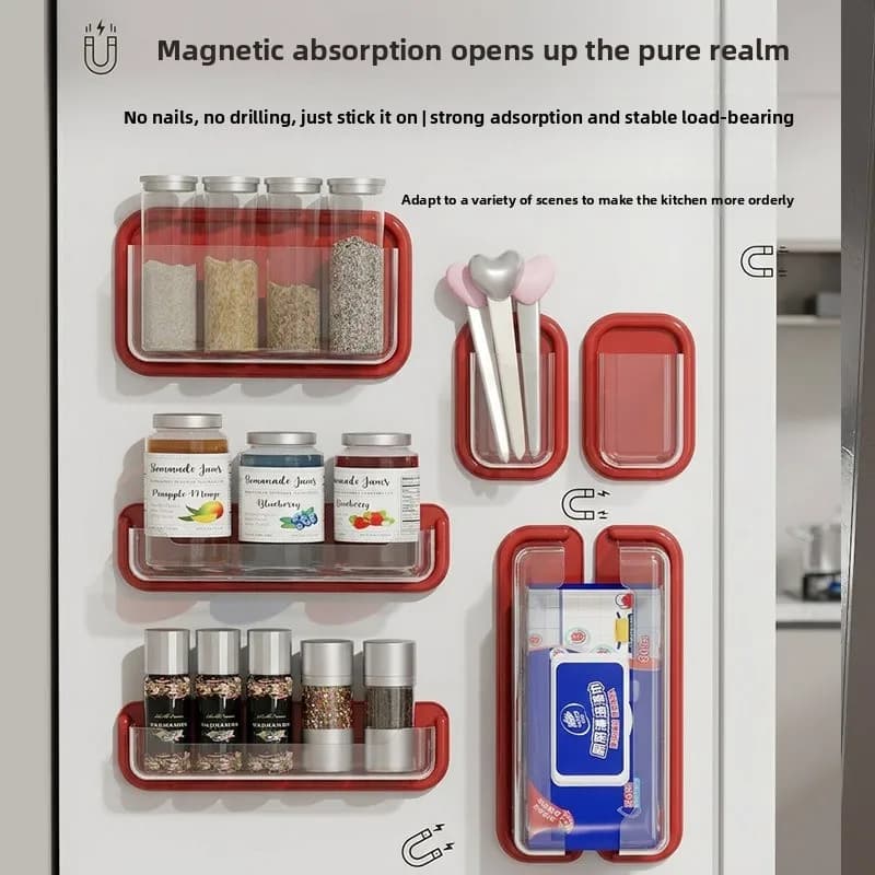 Magnetic Fridge Side Storage Box Large Capacity No Drill Kitchen Organizer For Plastic Wrap Utensils Holder