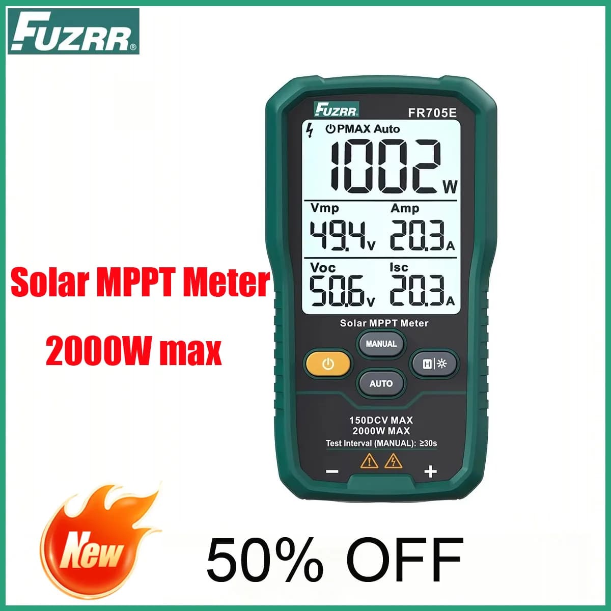 FUZRR FR705E Solar MPPT Power Meter Photovoltaic Module MAX 2000W Power Tester Open Circuit Voltage Short Circuit Current Tester