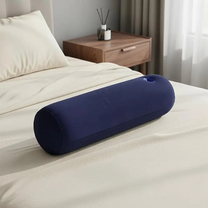 Inflatable Bolster Pillow Blue Long Size Comfortable Foldable Inflatable Cushion for Office Nap Travel Camping Back Support