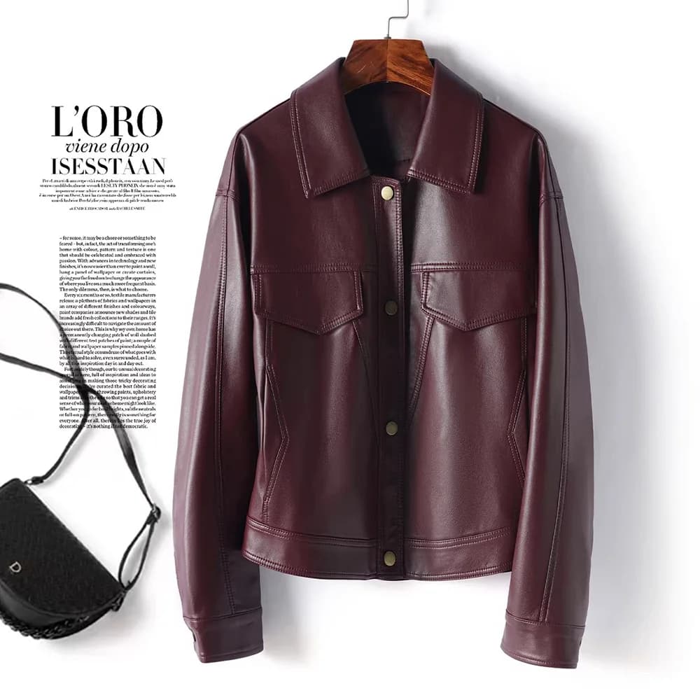 Nuova Giacca in Pelle Sintetica da Donna Casual Primaverile Autunnale alla Moda con Colletto Rovesciato Manica Lunga Corta Slim Fit per Uso Quotidiano
