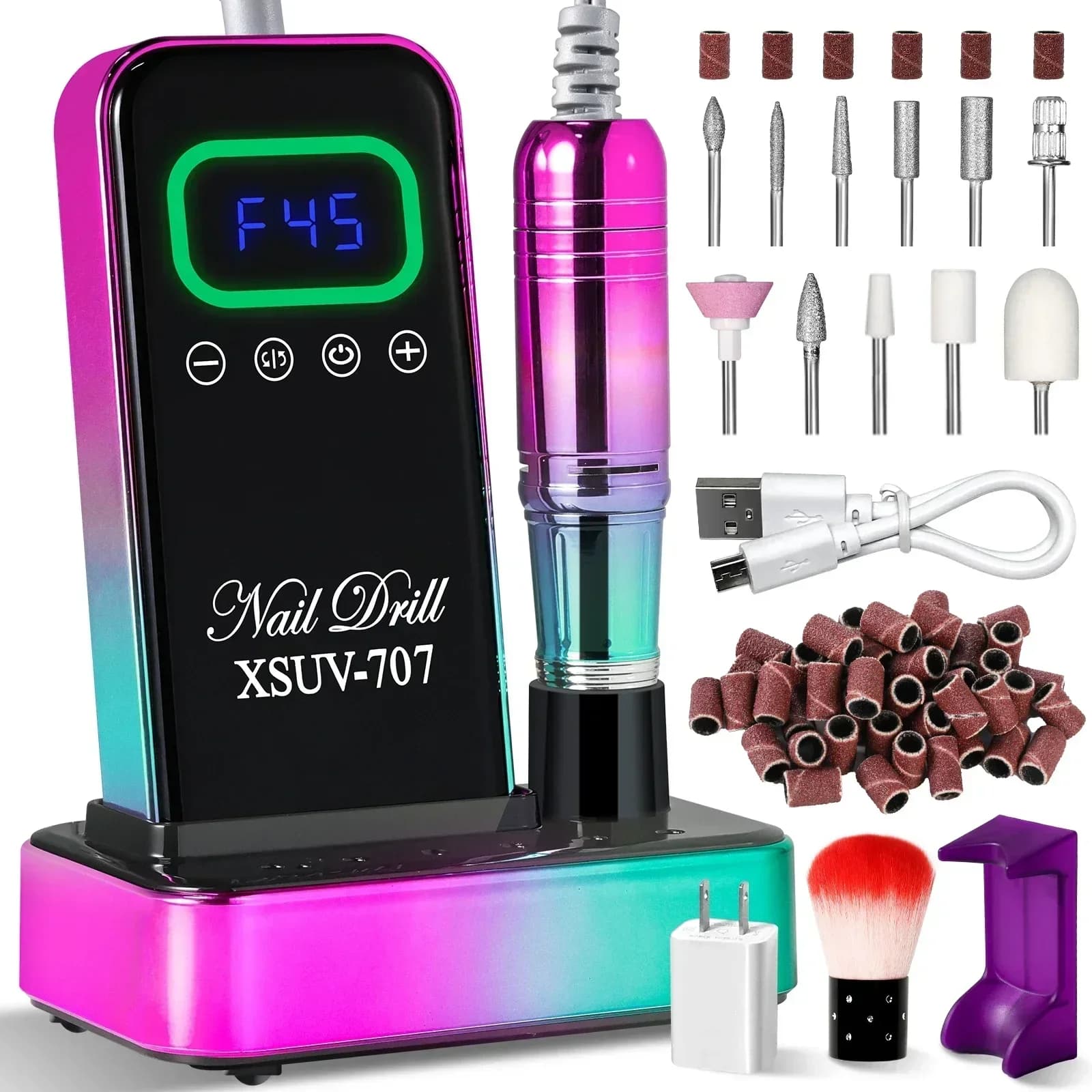 Trapano per unghie senza fili 45000 RPM, kit lima elettrica ricaricabile per la rimozione e la lucidatura di gel acrilico, kit trapano per unghie