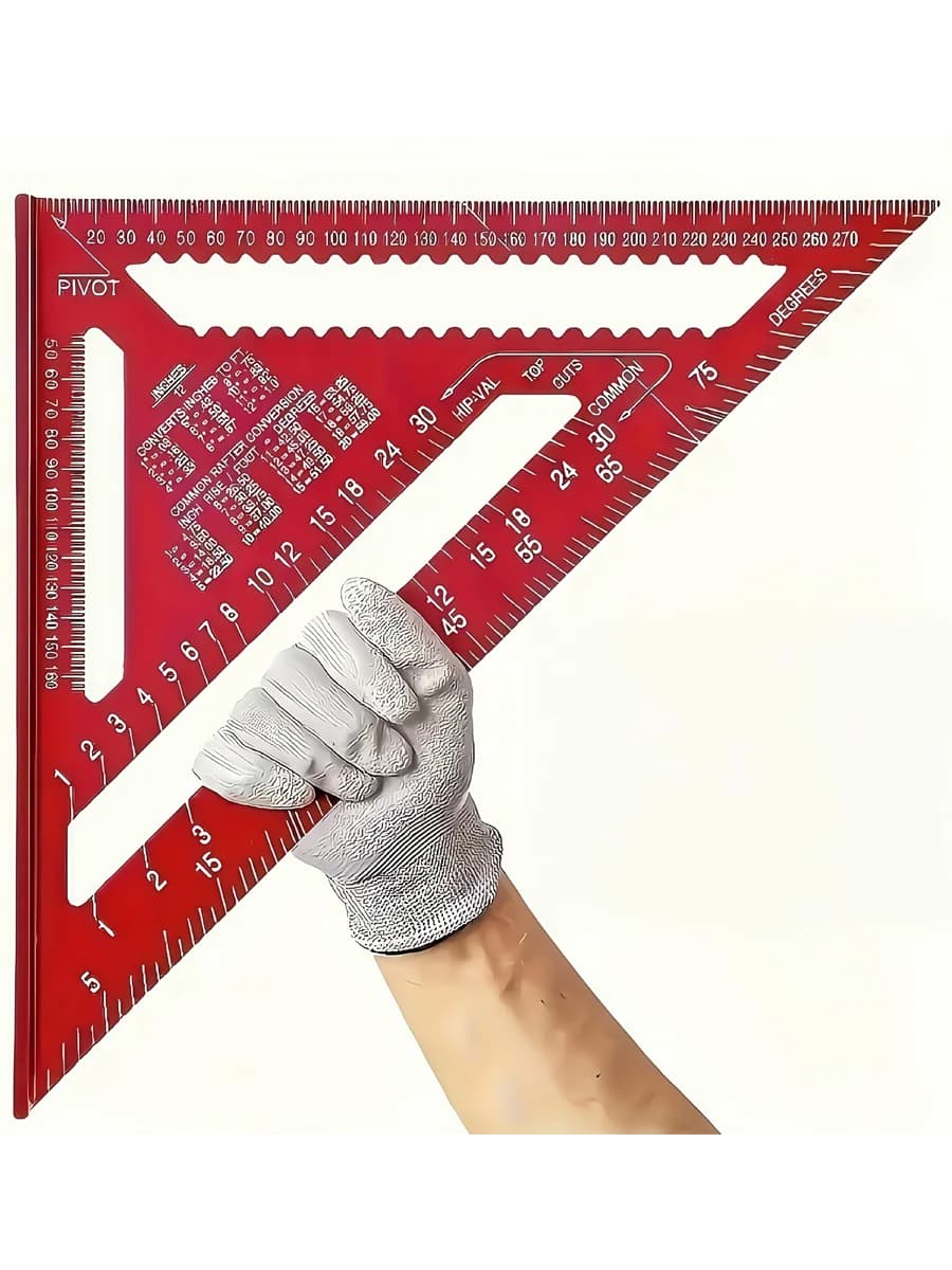 [Righello di precisione] Righello triangolare di precisione in lega di alluminio rosso da 12 pollici | Struttura in metallo resistente, rilevatore di angoli e scala metrica
