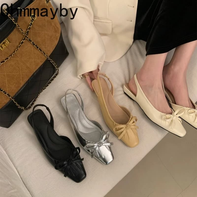 Women's summer sandals with butterfly bow, comfortable slip-on, mules, casual women's shoes, street style, low shoes.
