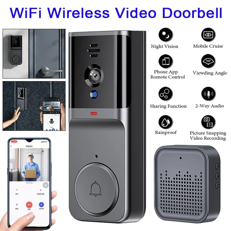 Campanello Video Intelligente Tuya con Interfono Bidirezionale, Controllo Remoto Wireless WiFi, Visione Notturna HD a Infrarossi, Campanello per Sorveglianza Domestica