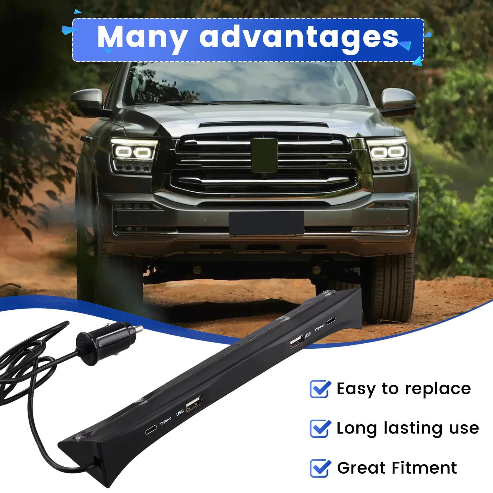Eccellente Adattatore Splitter USB Type-C LHD per Auto, Hub di Ricarica Rapida per WEY Tank 400 2023 2024 - Accessori