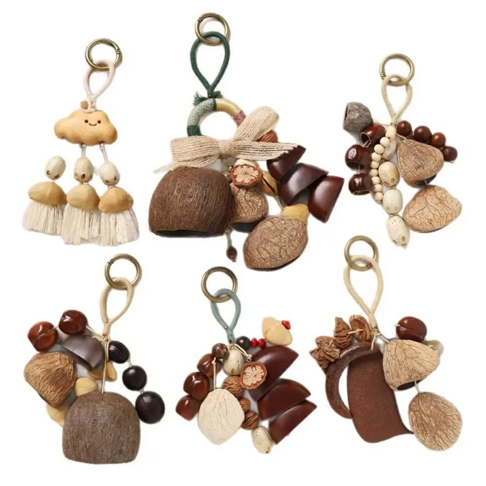 Sound Heal Natural Fruit Shell Keychain Bohemian Style Handmade Bag Pendant DIY Gift Fruit Shell Wind Chime Ornament Home Decor