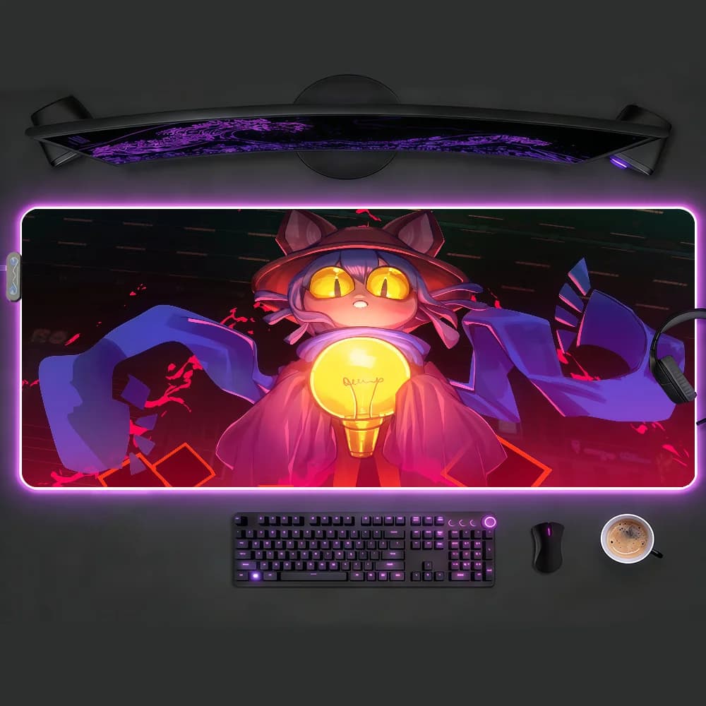 Tappetino per mouse Game O-OneShot impermeabile con luce LED RGB colorata, copertura antiscivolo per tastiera da gioco, superficie per tappetino da scrivania