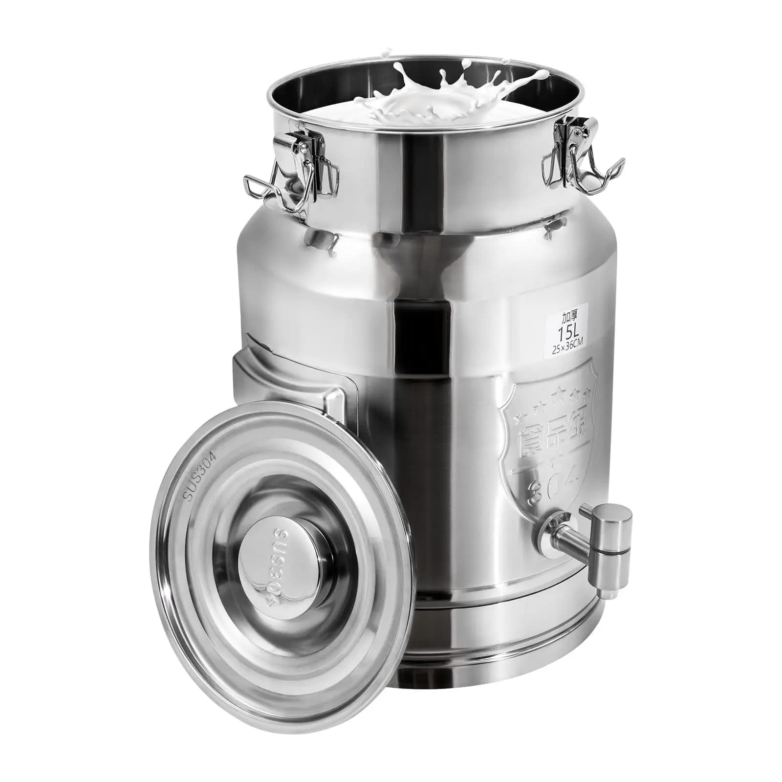 Barattolo di latte da 15 litri/4 galloni con rubinetto - Contenitore per alimenti con distributore d'acqua in acciaio inossidabile 304 per prodotti liquidi e secchi, secchiello per vino Buc