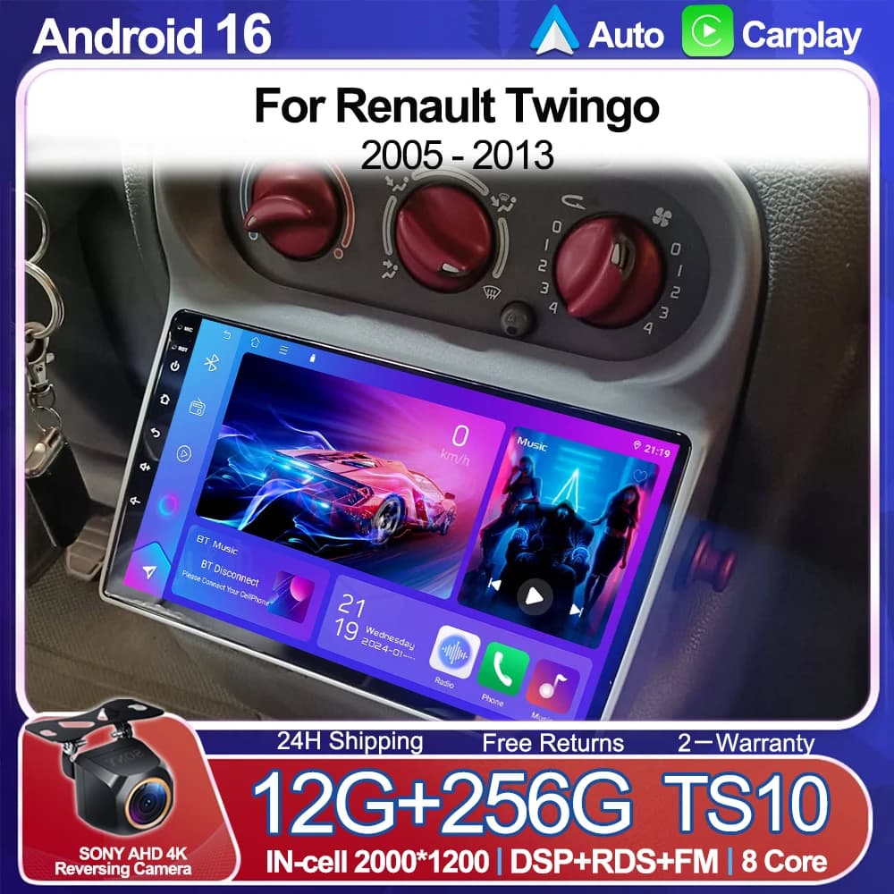 Autoradio Android 16 per Renault Twingo 2005-2013, Lettore Multimediale Video, Navigatore GPS, Carplay