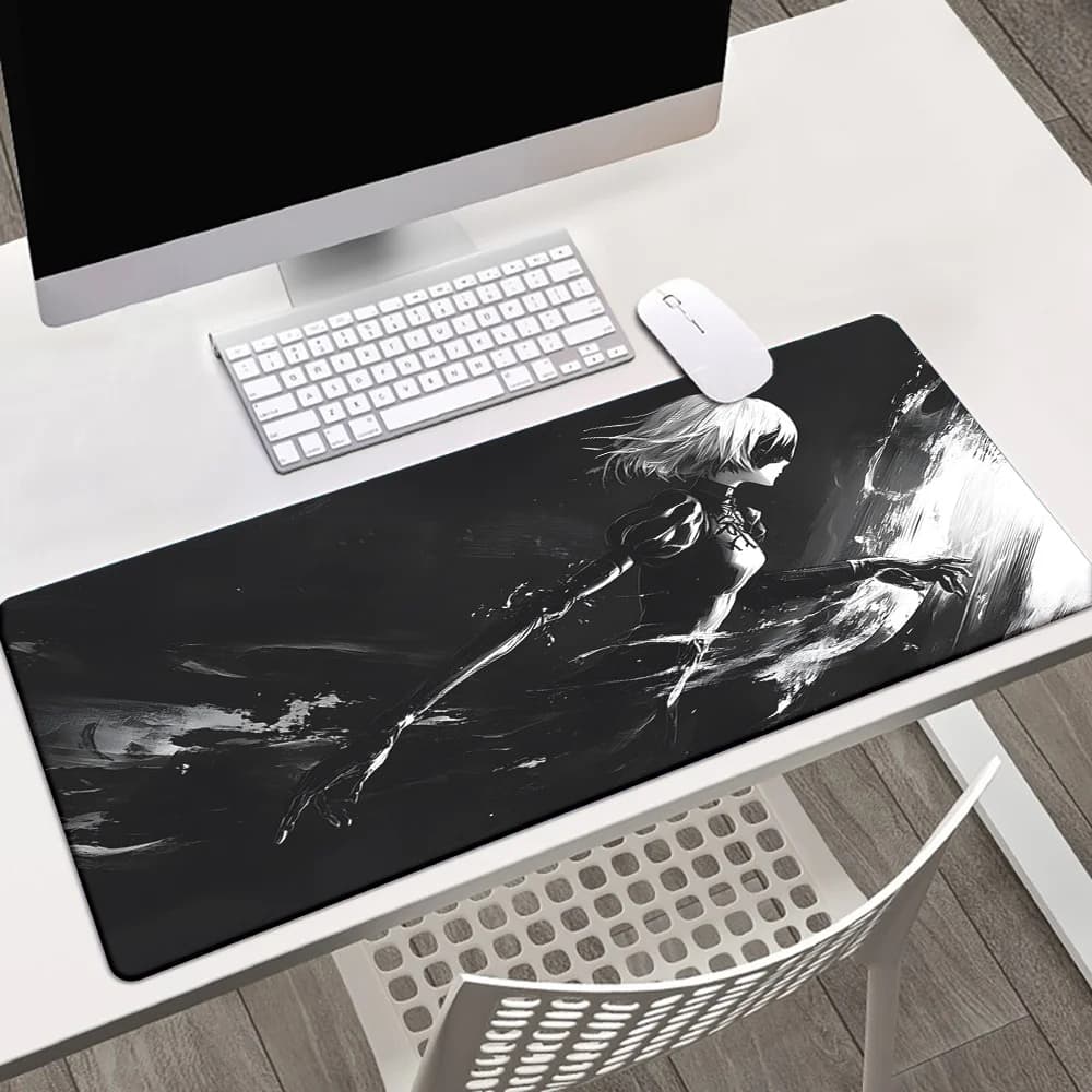 Monochrome Aesthetic 2B Anime Gaming Mouse Pad, Extended Non-Slip Desk Mat, Durable Anti-Fray for Gaming, Work & Everyday Use