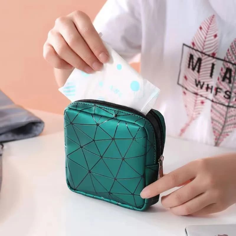 Borsa portaoggetti per assorbenti igienici, borsa per periodo femminile impermeabile in pelle con cerniera per ragazze adolescenti, piccola custodia per trucco, portafoglio