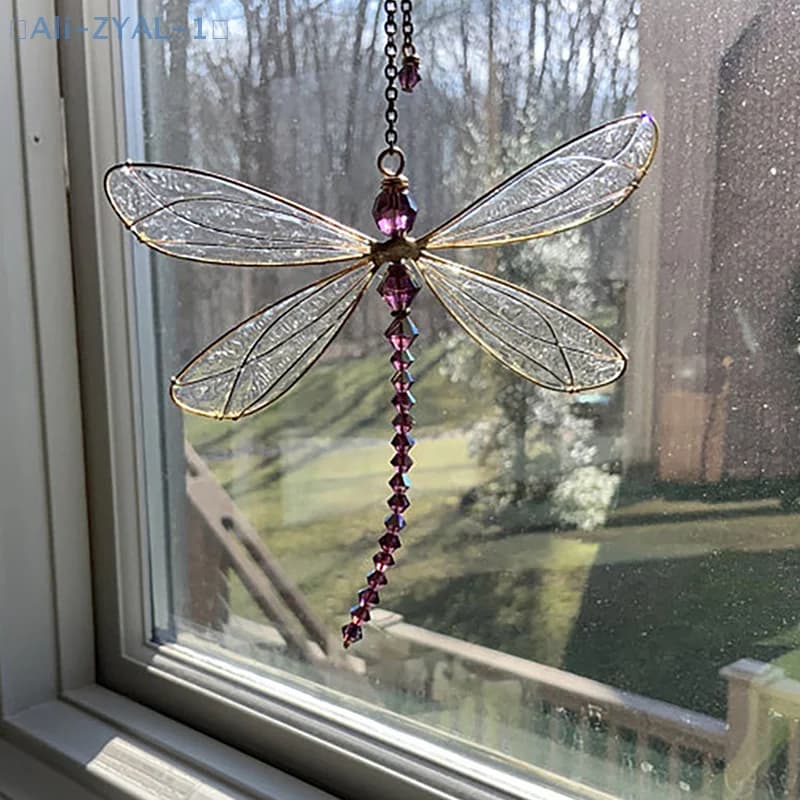 【ZYAL-1】Creative Metal Wing Dragonfly Crystal Suncatcher Garden Wind Chimes Butterfly Home Decor Window Car Ornaments