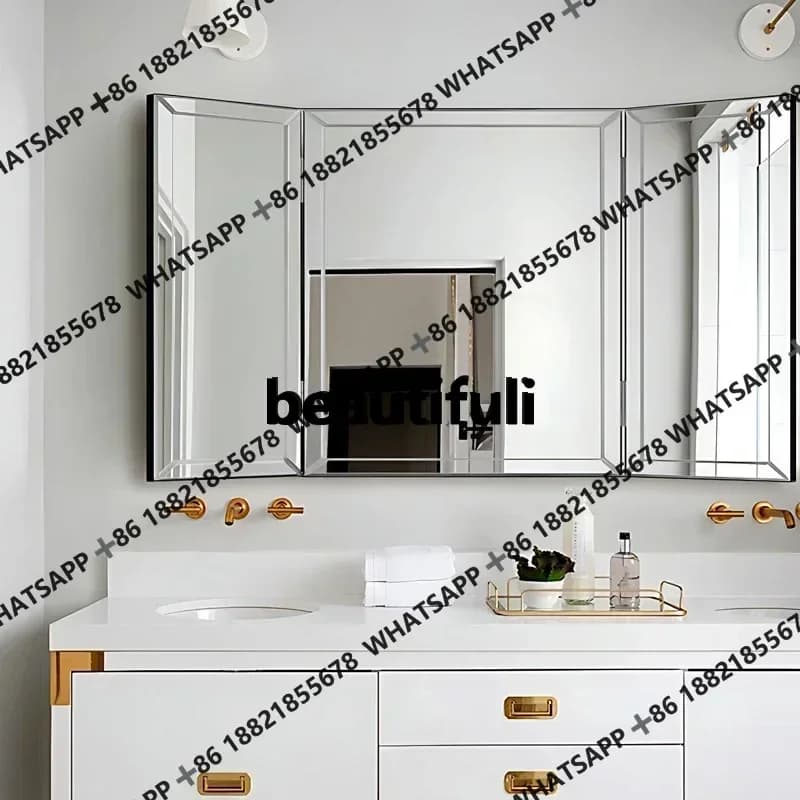 ss 25 Specchio da bagno feng shui a parete per bagno pieghevole americano Specchio decorativo quadrato per uso domestico in stile europeo