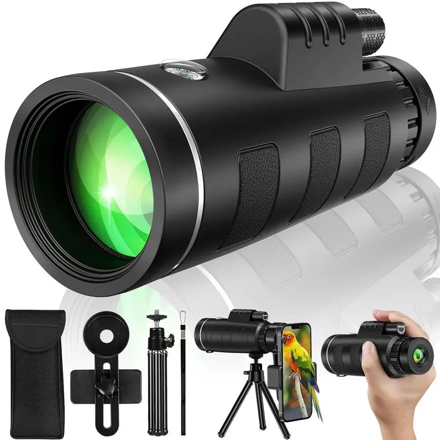 Telescopio 40x60 con Adattatore per Smartphone, Monocolo ad Alta Potenza per Adulti, Visione Notturna Compatta per Fauna Selvatica, H