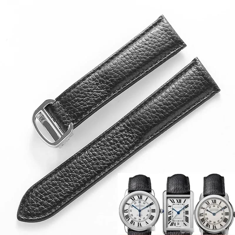 Genuine Leather Watch Strap for Cartier Tank London Solo Soft Comfortable Lychee Pattern Watchband 20mm 22mm 23mm Accessories