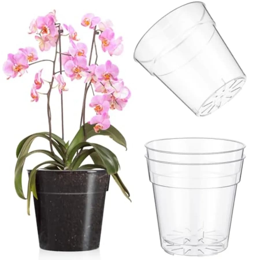 Confezione da 3 vasi da vivaio in plastica, vaso per orchidee extra large, contenitore da vivaio con fori per piante, trasparente