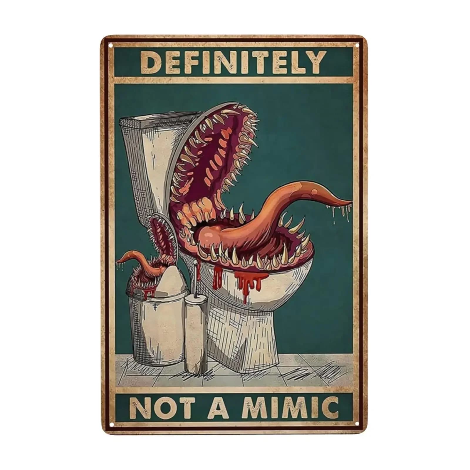 Poster 'Definitely Not A Mimic' per D&D, Poster Dungeon RPG, Decorazione per Bagno e Toilette con Draghi e Dadi