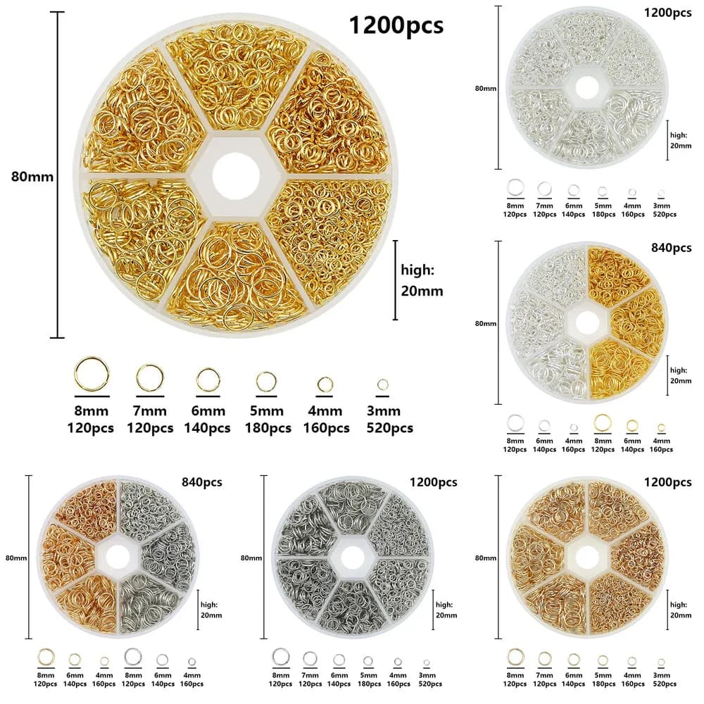 4 6 8mm Kc Gioielli in lega d'oro Anelli di salto aperti Set Kit di accessori per bracciale fai da te Collana Catena Creazione di accessori di collegamento