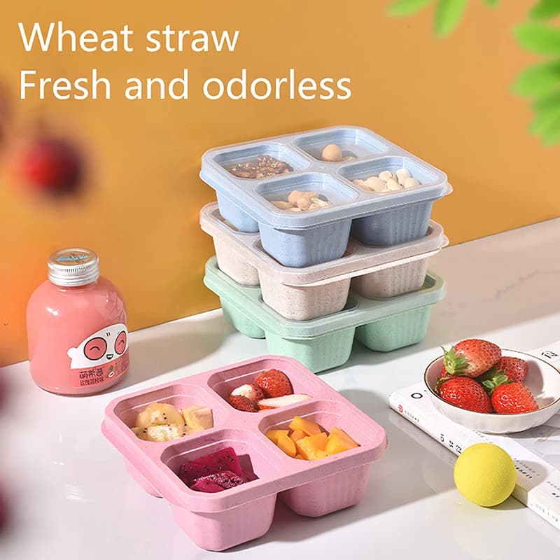 1Pc Snack Box with Four Transparent Covers Snack Plate with Dried Fruit Box Tea and Meal Box and Fresh-keeping Snack Plate