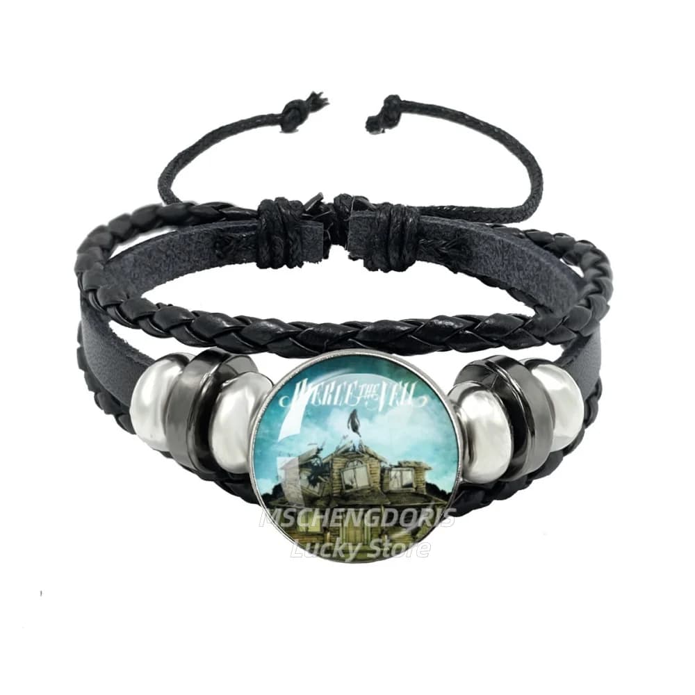 Bracciale multistrato con cabochon in vetro a tema cartone animato dell'album Collide With The Sky dei musicisti Pierce The Veil, idea regalo gioiello