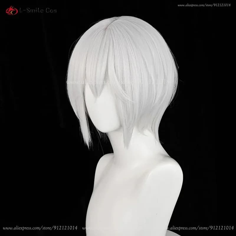 e;5'v\7,j/3;Tomoe Anime Cosplay Wig 30cm Short Silver White Wigs With Ear Heat Resistant Synthetic Hair8'j.9\k;5,h/