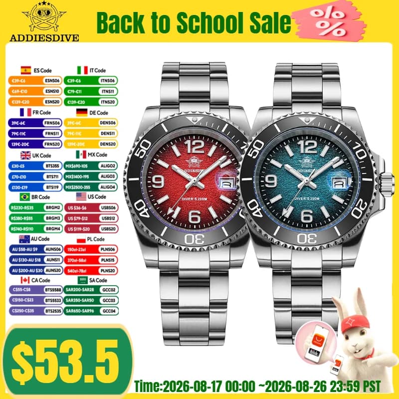 ADDIESDIVE Orologio da uomo reloj hombre BGW9 Super luminoso 20Bar Display calendario impermeabile Orologio al quarzo in acciaio inossidabile 316L AD2513