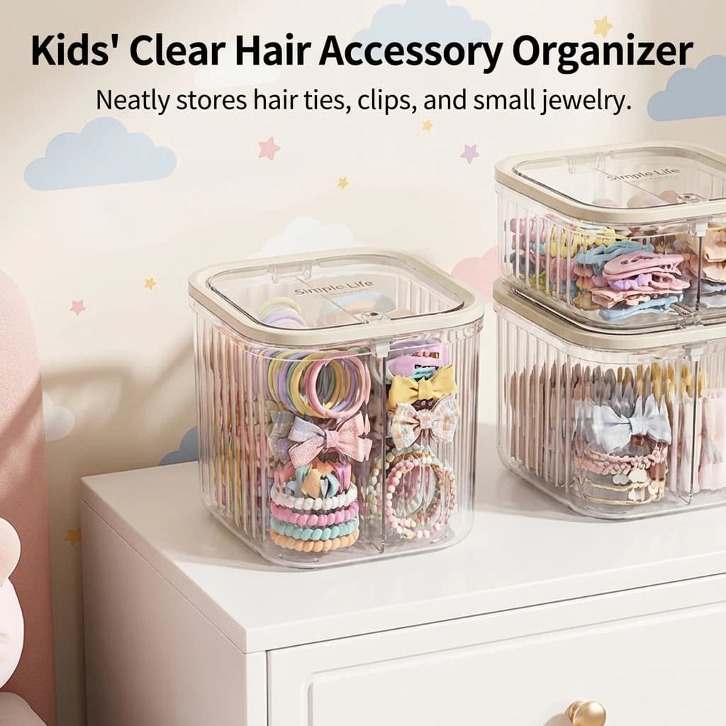 Plastic Storage Organizer Box Transparent Compartment Case For Hair Ties Clips Jewelry Desktop Use for Girls 15.3cm
