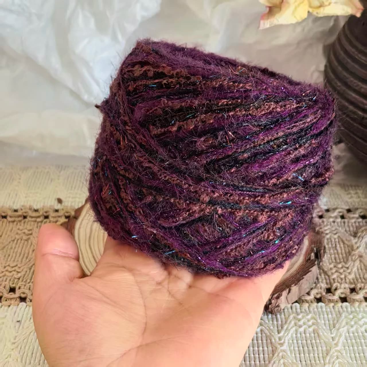 100g Grape Purple Iridescent Hand-mixed Yarn, Shimmering Special Yarn, Lightweight Fringed Yarn Hand-crocheted Dreamcatcher Yarn