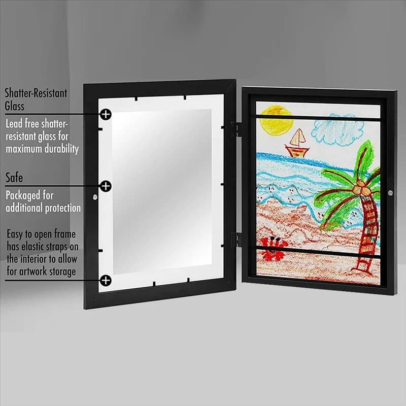 Children's art frames, interchangeable art frame, frames for children's artworks editable for artistic projects with 3D image display, durable wood