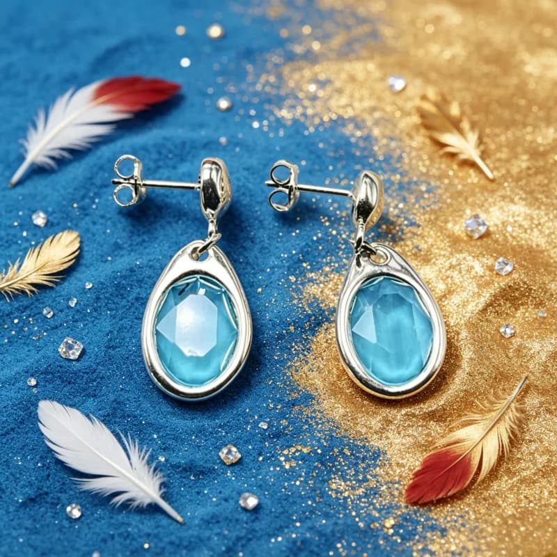 Silver Blue Topaz Teardrop Drop Earrings, Bezel Set Design