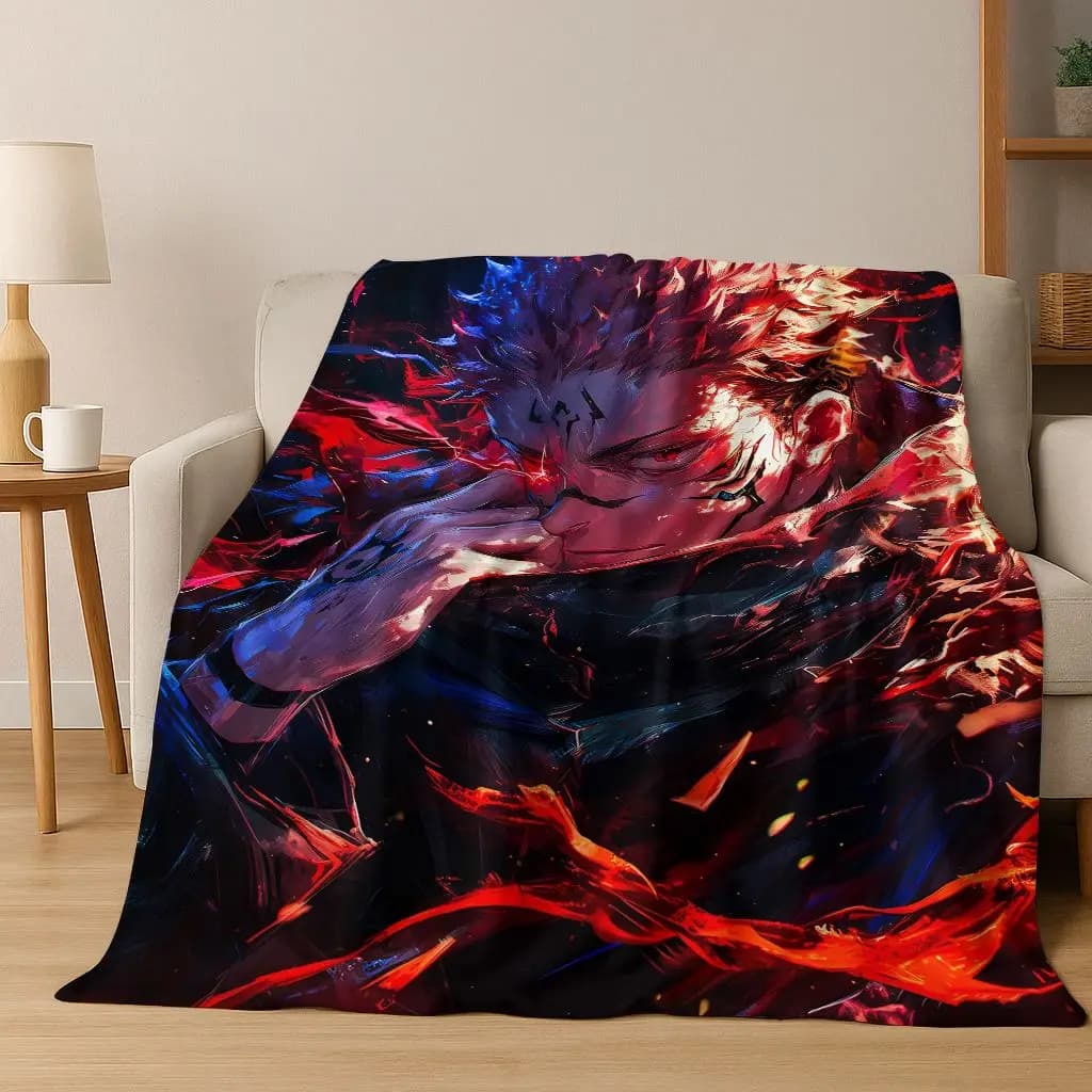 Anime Jujutsu Kaisen Yuji Satoru Flannel cover, cozy home soft blanket Bedroom Sofa bed Picnic cover Children's Gift