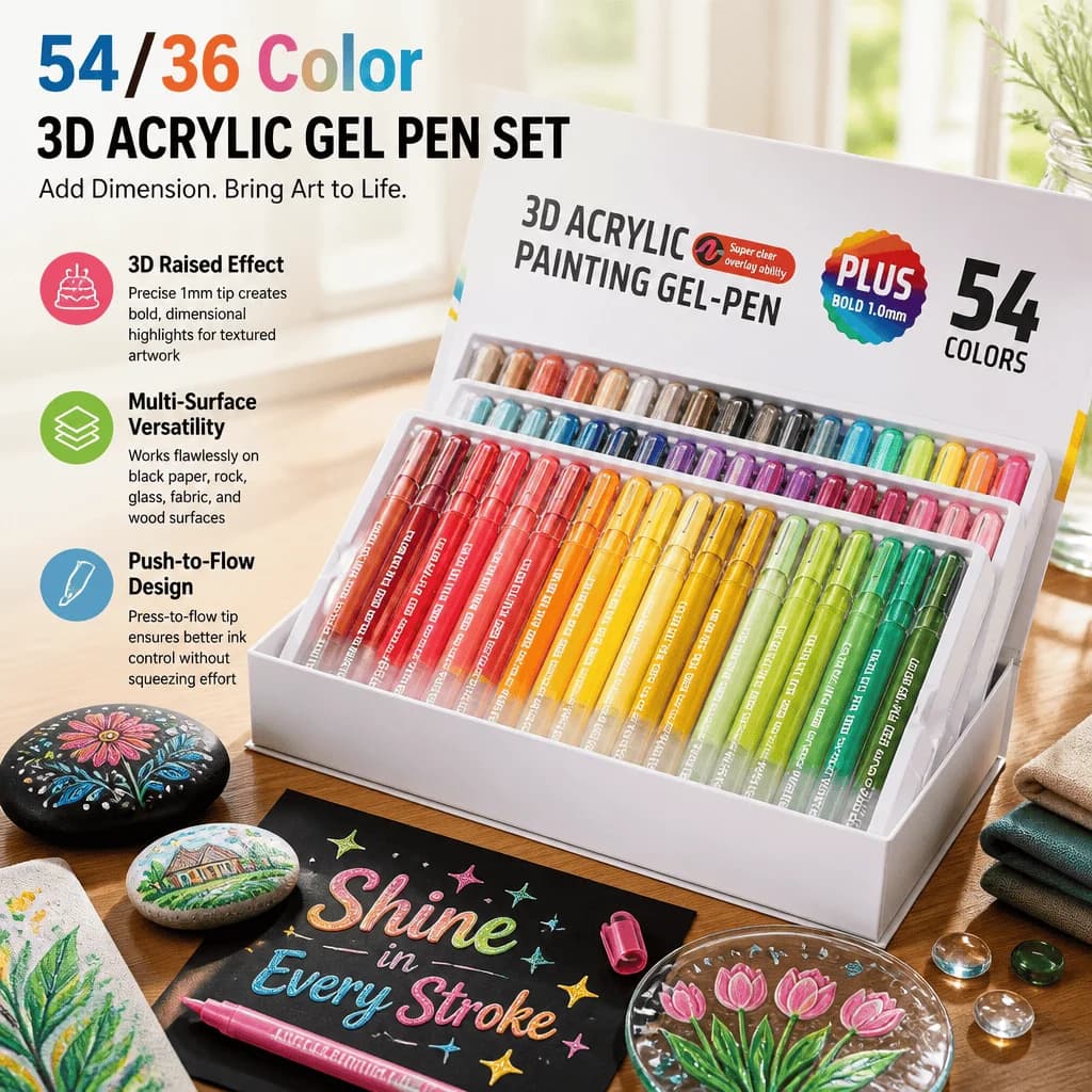 Acrylic Gel Pens 3D Paint Pens Black Paper Markers Rock Painting Pens Opaque Art Supplies Set Scrapbooking Journal DIY