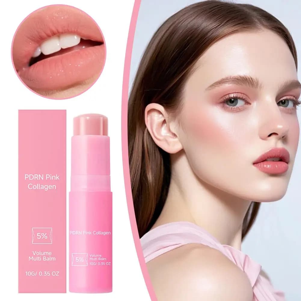 Stick Multi-Balsamo al Collagene PDRN Rosa, Balsamo Anti-Rughe per Viso e Corpo, per Alleviare le Occhiaie, Idratante