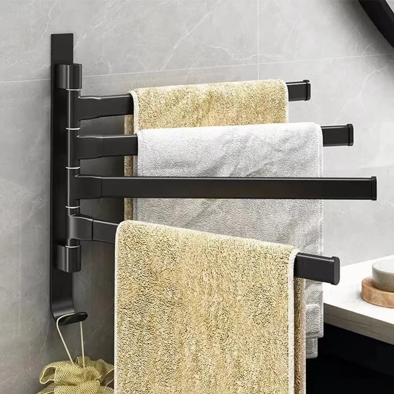 Bathroom Rotating Towel Bar Wall Mounted Non Perforated Iron Towel Storage Rack for Household Bathroom Storage Products