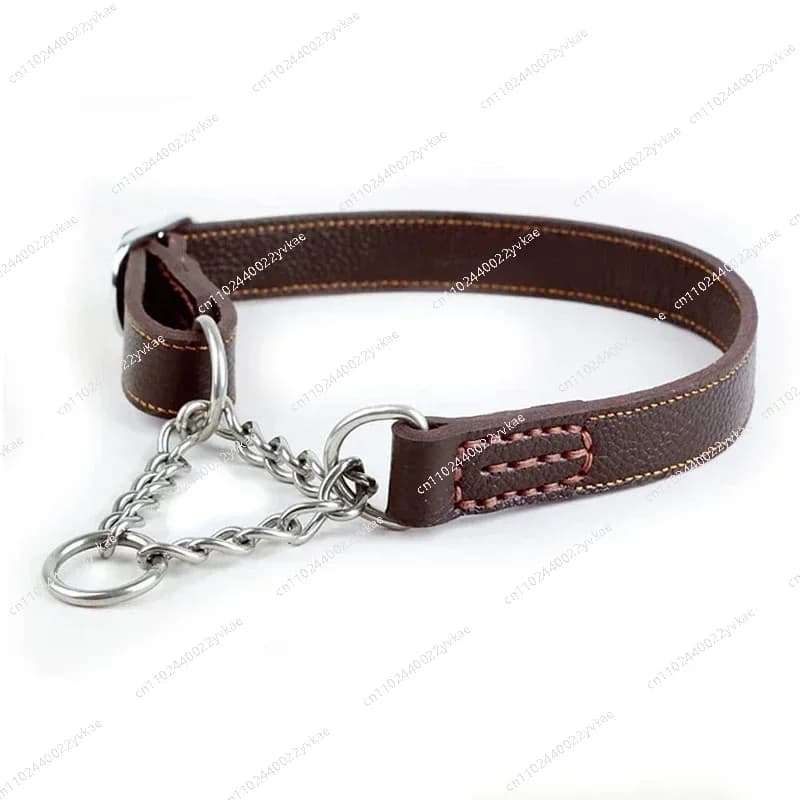 Collare a catena per animali domestici in pelle Martingale in acciaio inossidabile, collare per cani da addestramento anti-fuga senza tirare per cani di taglia piccola, media e grande