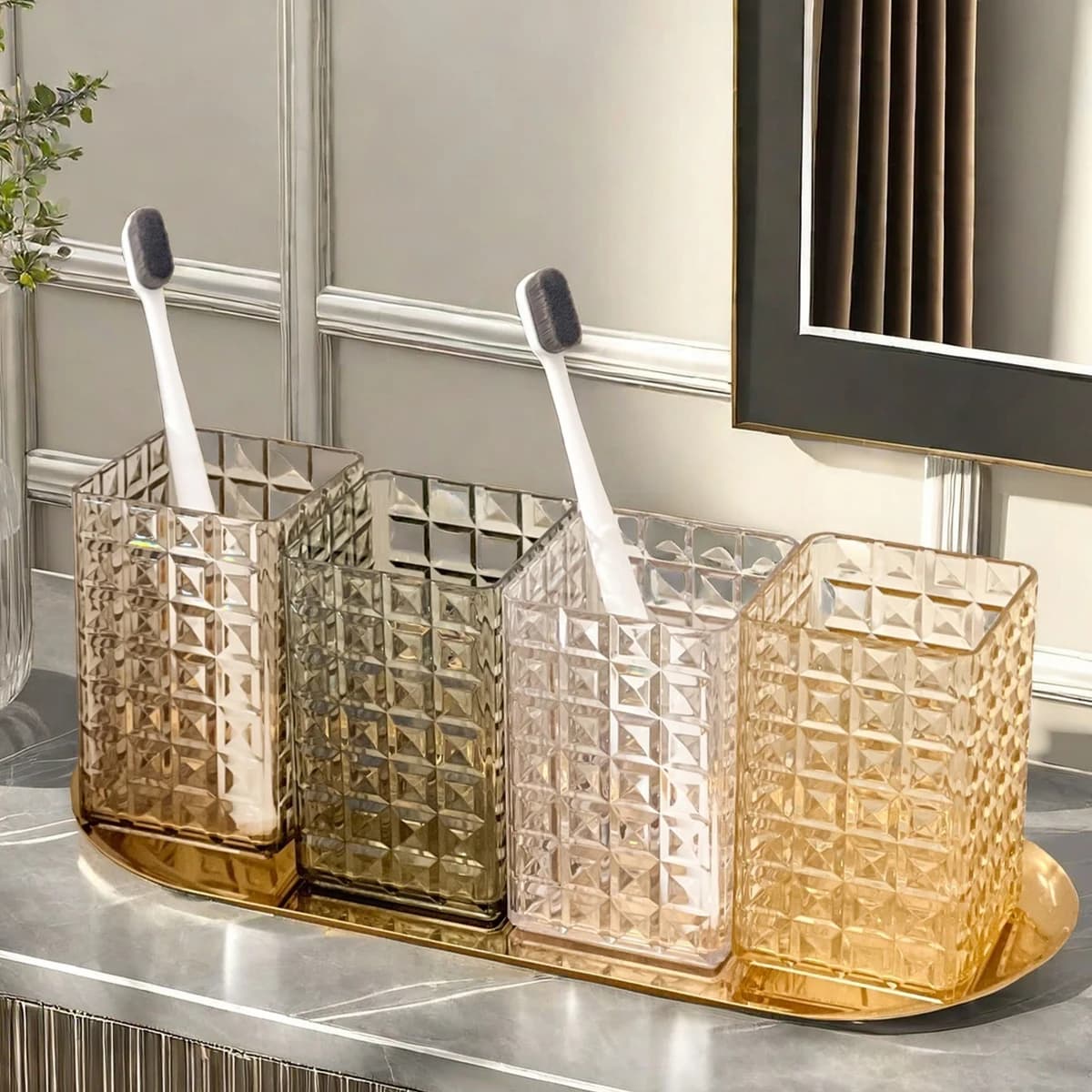 WORTHBUY Portaspazzolino Quadrato Tazza per spazzolino in plastica trasparente Accessori per il bagno Tazza per acqua Tazza per collutorio portatile