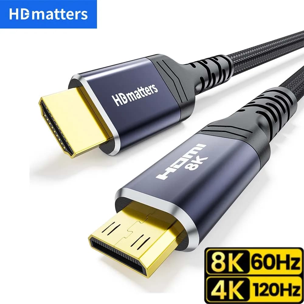 Cavo Mini HDMI 8K Cavo adattatore Mini HDMI a HDMI 2.1 4K 120Hz Cavo intrecciato bidirezionale da HDMI a Mini HDMI 2.1 Cavo HDR CEC Earc