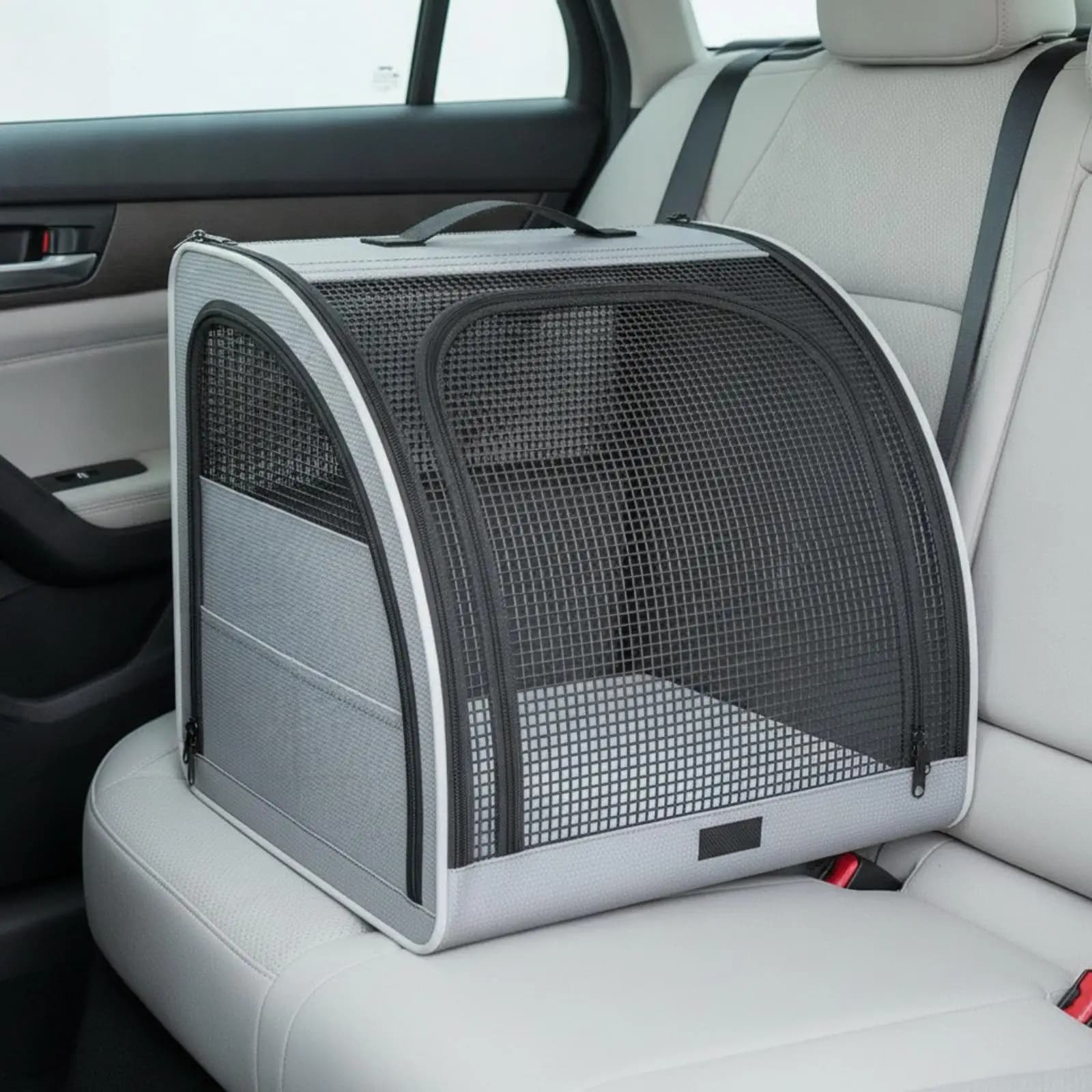 Folding Dog Travel Carrier with Mesh Door Lightweight Pet Kennel for Car and Home Use