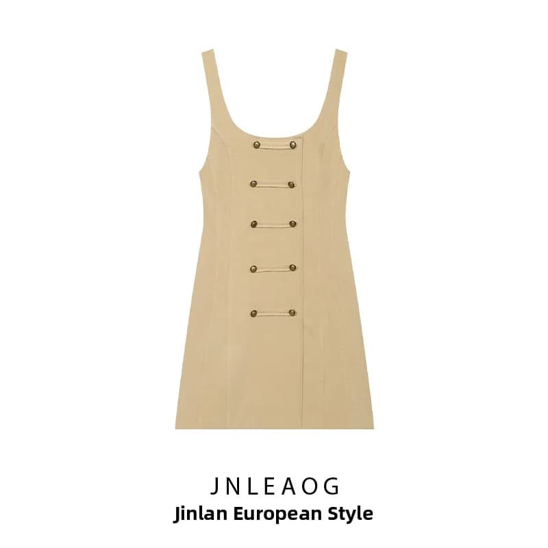 JNLEAOG Summer New Fashionable Dress Women's Clothing Button Detail Versatile Stylish Dress Ladies' Polyester Fiber Casu...