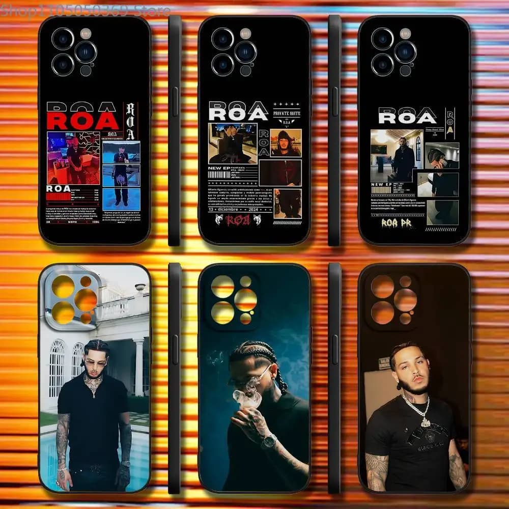Custodia per telefono Rapper Roa per iPhone 17,16,15,14,13,12,11,Pro,Max,Plus,X,XS,SE4,E,Mini, custodia morbida nera