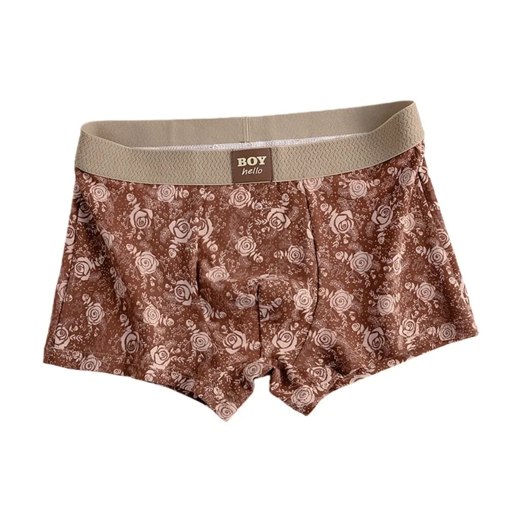 L-3XL Boxer da uomo taglie forti Retro fiore rosa a vita media mutandine stampate biancheria intima senza cuciture per uomo maschio