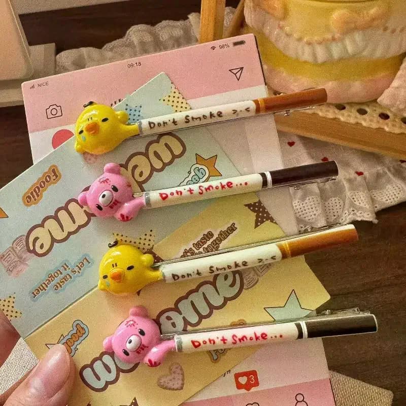 Creative Yellow Chick Pink Bear Hair Clips, Cute Cartoon Duckbill Bangs Pins & Sweet Girls' Accessories