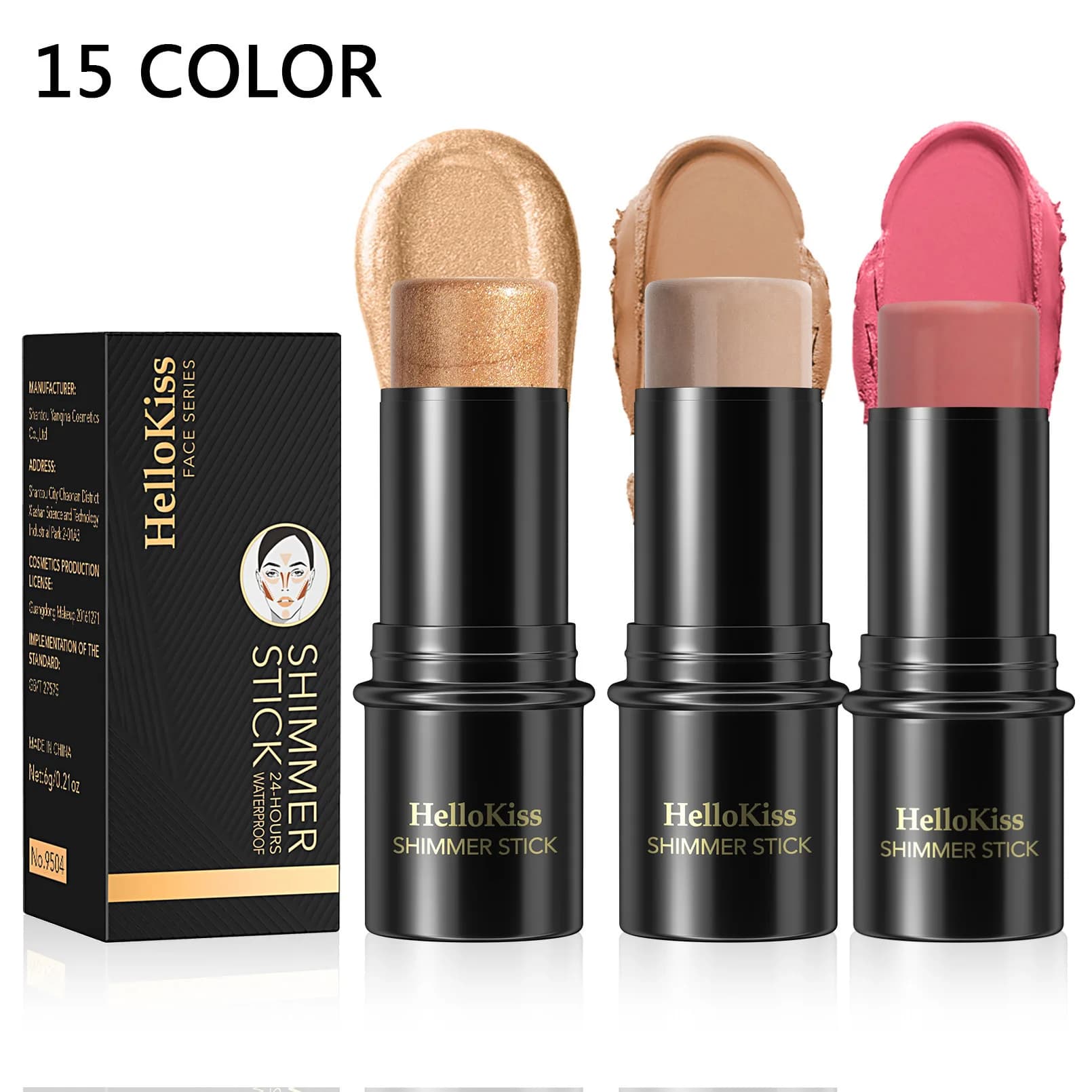 Hellobiss Highlight Grooming Stick, Brightening Shadow Primer perlescente aegyo sal Blush Contour Stick Bronzer