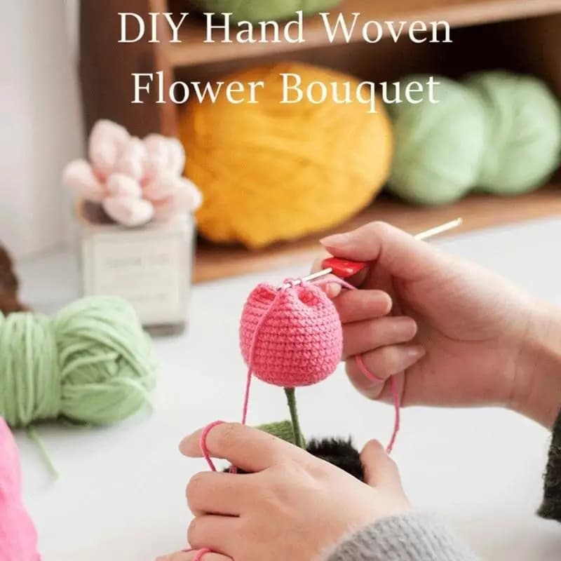 Hand Crocheted Rose Flower Potted Plant Decoration For Home And Office Desk Gift