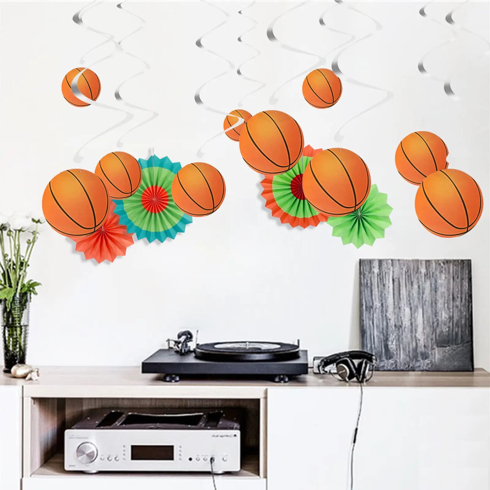 12 Pezzi Decorazioni a Spirale per Feste a Tema Basket, Decorazioni per Soffitto e Parete, Accessori per Feste di Compleanno