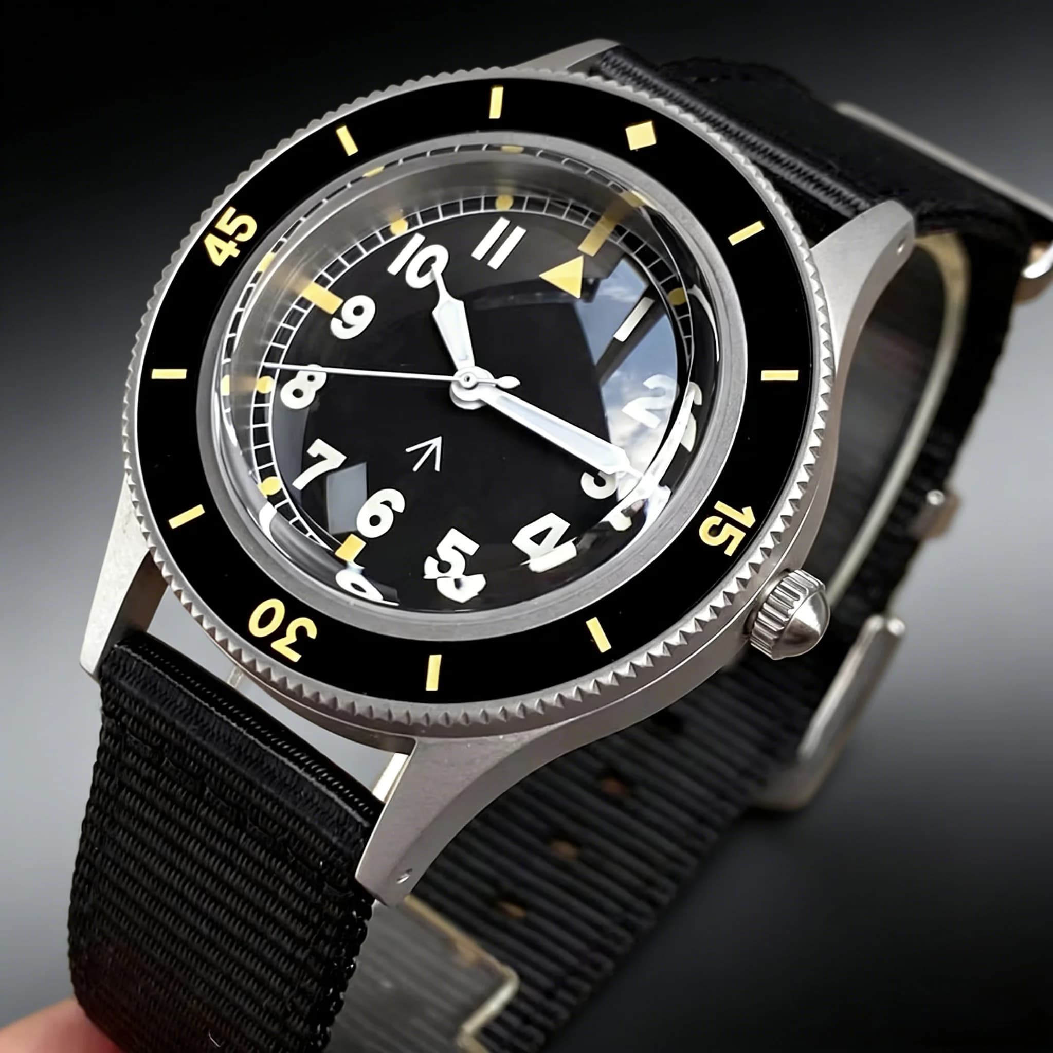 Tandorio 40mm Retro 20Bar Automatic Miyota 8215 Movement Men Watch Black Dial Ceramic Bezel Sandblasted Case Dome Sapphire Glass