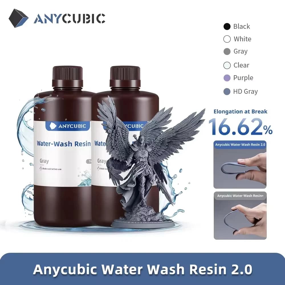 ANYCUBIC Water-washing resin for 3D LCD printer Standard photopolymer for high precision 3D printing at low odor and low viscosity