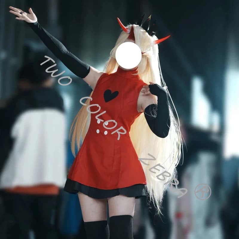 A;3\v,7'd/Anime Hazbin Hotel Charlie Cosplay Costume Red Dress Wig Sexy Unifrom Gloves Socks Full Set Halloween Comic w.3;v'6\b/